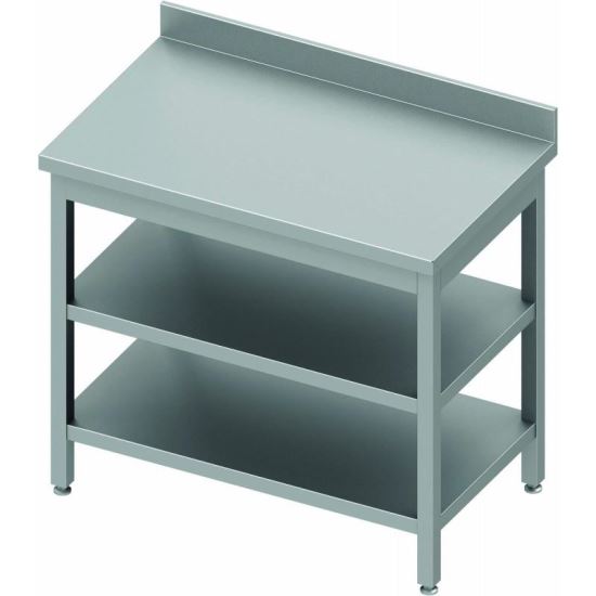 Masa de lucru inox cu rebord si 2 polite inferioare 700 mm
