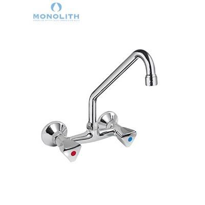 Baterie cu doua intrari, cu robineti tip stea, montare perete - Monolith