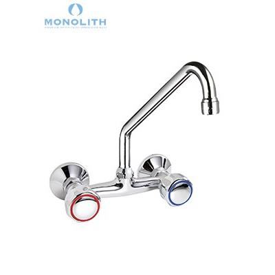 Baterie cu doua intrari, cu robineti rotunzi, montare perete - Monolith
