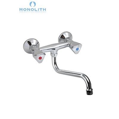 Baterie S cu doua intrari, cu robineti stea, montare perete - Monolith