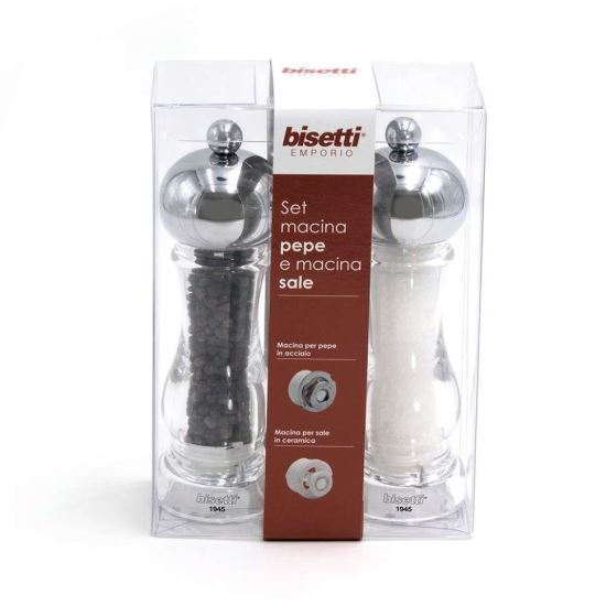 Set doua rasnite din acril cu capete cromate pentru sare si piper 16.5 cm Capri - Bisetti