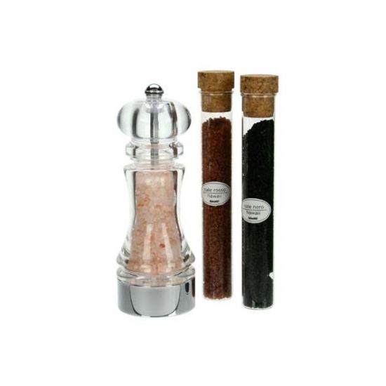 Set rasnita cu sare roz de Himalaya + 2 fiole de sticla cu sare rosie si neagra Hawaii - Bisetti