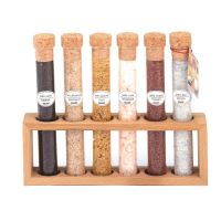 Set 6 fiole de sticla cu sare neagra si rosie/Hawaii, sare de mare/Cypru, sare algae/Bretagne, sare roz/Himalaya, sare albastra/Persia - Bisetti