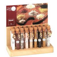 Set 18 fiole de sticla cu sare neagra si rosie/Hawaii, sare de mare/Cypru, sare algae/Bretagne, sare roz/Himalaya, sare albastra/Persia - Bisetti