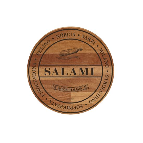 Blat tocator rotund din lemn inscriptionat "Salami" - Bisetti