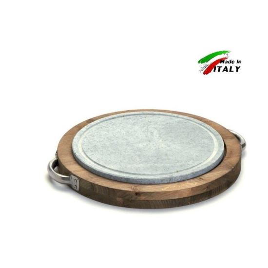 Piatra pentru gatit Ø30 cm cu suport din lemn de brad - Bisetti