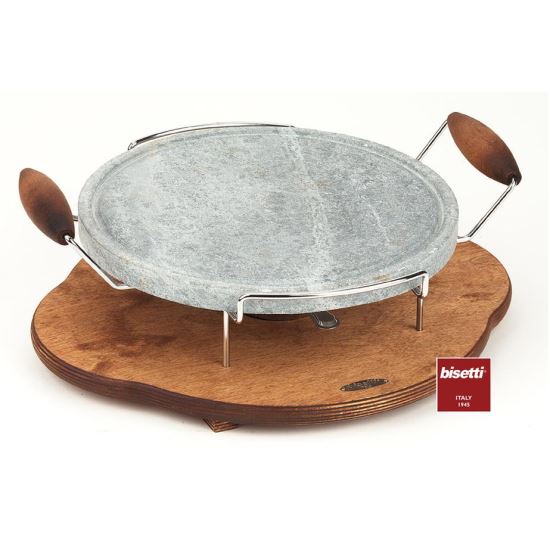 Piatra rotunda pentru gatit pe suport din lemn + 1 arzator - Bisetti