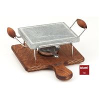 Piatra dreptunghiulara mica pentru gatit pe suport din lemn + 1 arzator - Bisetti