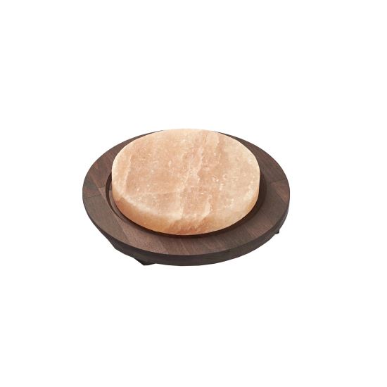 Placa de gatit rotunda din sare pe blat din lemn - Bisetti
