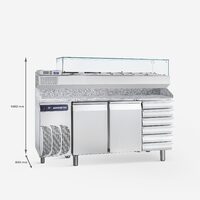 Masa refrigerare cu blat, vitrina, doua usi si rafturi 400 litri - Samaref