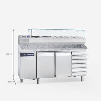 Masa refrigerare cu blat, vitrina, doua usi si rafturi 377 litri - Samaref