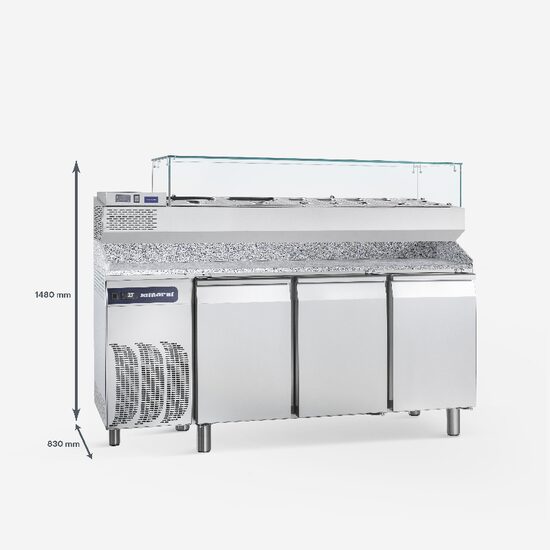 Masa refrigerare cu blat si vitrina, 3 usi 609 litri - Samaref