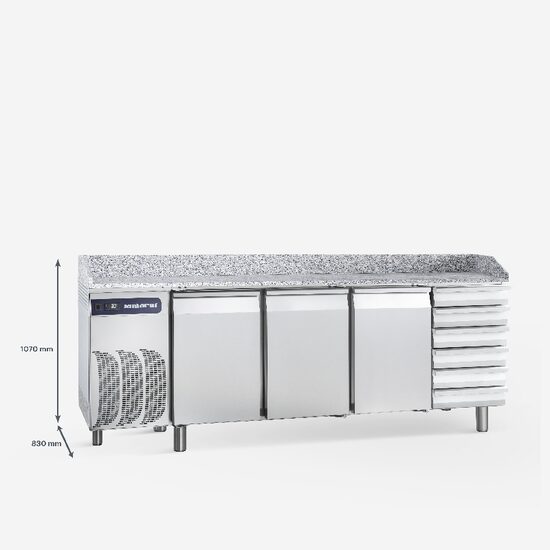 Masa refrigerare cu blat, 3 usi si rafturi 609 litri - Samaref