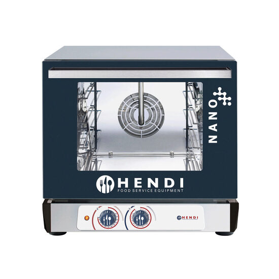 Cuptor convectie HENDI NANO, capacitate 4 tavi 450x340 mm, 1 element incalzire, termostat reglabil, 50-260 gr C, timer 0 - 120 min, 3100 W, 560x603x(H)530 mm