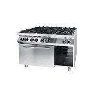 Aragaz profesional pe gaz Hendi Kitchen Line cu 6 arzatoare cu cuptor electric cu convectie GN 1/1 Inox 28.5 kW 1200x700x(H)900 mm