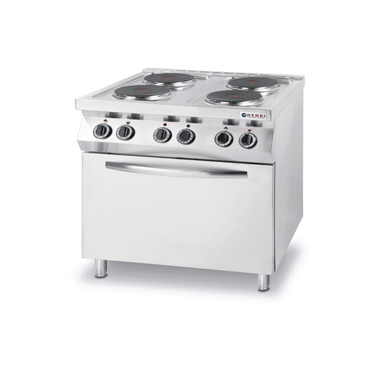Aragaz electric Hendi Kitchen Line cu 4 plite si cuptor convectie 400 W GN1/1 800x700x(H)900 mm