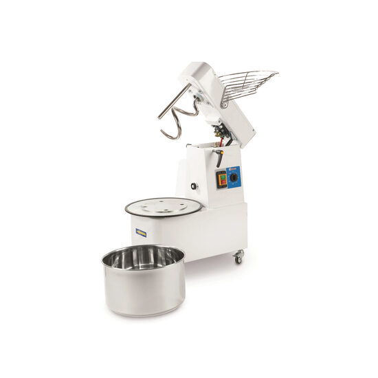 Mixer profesional spirala cu vas fix, 1 viteza, echipat cu roti pivotante vas, capac si spirala din inox 18/10 Hendi 32 litri 1100 W, capacitate maxima de incarcare 25 kg, 435x750x(h)810 mm
