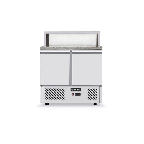 Masa refrigerata pentru pizza cu top granit, ARKTIC by Hendi, camera racire cu usi duble, display cu 5 tavi GN 1/6, interval temperatura 2/10 gr C