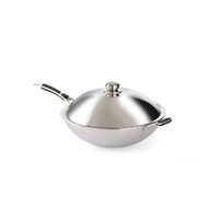 Tigaie Wok profesionala, cu capac, 360x inaltime 180 mm, inox, Hendi, potrivit si pt inductie