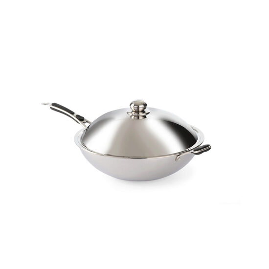Tigaie Wok profesionala, cu capac, 360x inaltime 180 mm, inox, Hendi, potrivit si pt inductie