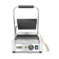 Contact grill, suprafete striate din fonta cu invelis ceramic, 1800 W, corp inox, Hendi, potrvit si pentru uz profesional