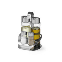 Set condimente / oliviera 4 piese, Hendi, recipeinte sticla&inox pentru: sare, piper, ulei, otet