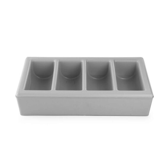 Tava pentru tacamuri, dimensiuni 53x23x18 cm, cu suport, 4 sectiuni, Hendi, polietilena gri