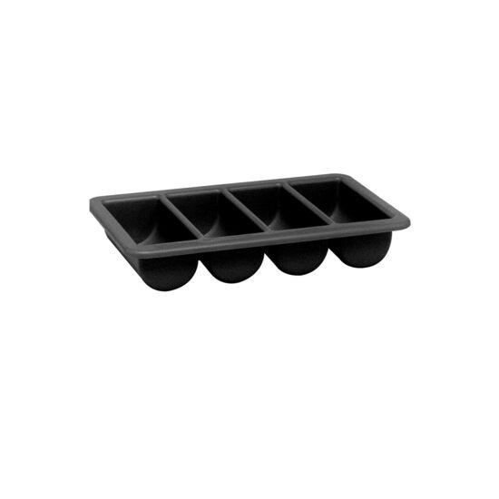 Tava pentru tacamuri, 4 compartimente, GN 1/1, 530x325x(H)100 mm, polipropilena neagra, Hendi
