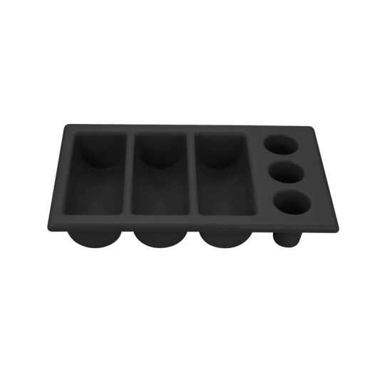 Tava Hendi pentru tacamuri, polietilena neagra, 6 sectiuni, 530x325x(H)105 mm