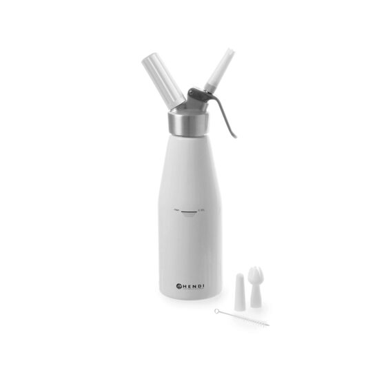 Aparat / sifon frisca Kitchen Line, Hendi, capacitate 0.95 lt, diam 9.5 x (H) 32 cm, incluse 3 duze polipropilena si perie curatare