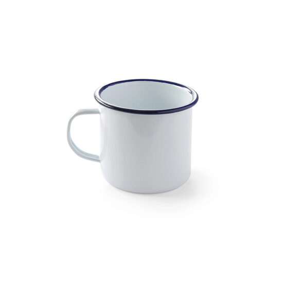 Cana 520 ml , 100x(H)90 mm, otel emailat alb cu margini albastre, Hendi