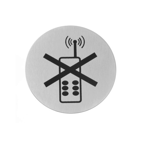 Semn Hendi pentru usa - Folosirea telefonului mobil interzisa - 75 mm, otel inoxidabil