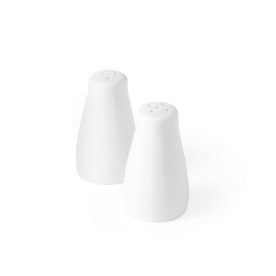 Set condimente din portelan, 2 piese, Hendi, pentru sare si piper, diametru 4.2 cm, inaltime 8 cm.
