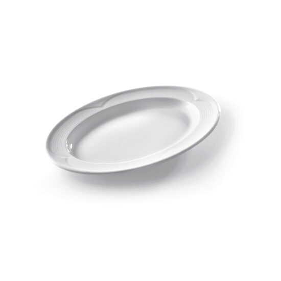 Platou oval, 29x20 cm, portelan alb cu margini intarite, Hendi, gama SATURN