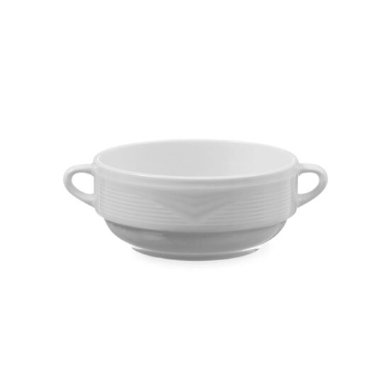 Bol supa - 120 mm diametru, cu manere laterale, portelan alb, gama Hendi SATURN