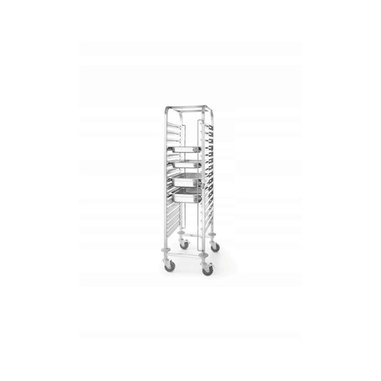 Carucior transport profesional pentru tavi servire Inox REVOLUTION Hendi capacitate 15 containere GN 1/1 sau 30 GN 1/2 containere sau 45 GN 1/3 containere
