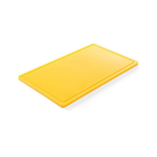 Tocator galben GN1/1 - 530x325x(H)15 mm, cu sant scurgere, polietilena HDPE 500, Hendi, 2 fete pentru taiat
