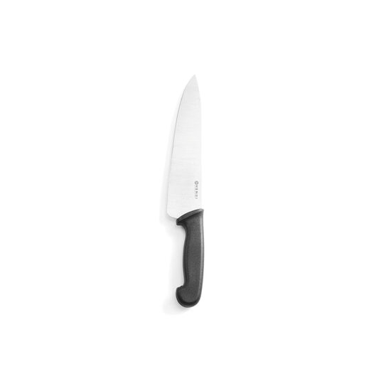 Cutitul bucatarului certificat igiena HACCP, Hendi, lungime lama inox 24 cm, grosime lama 2.5 mm, lungime cutit 38.5 cm, maner ergonomic negru