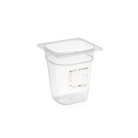 Tava Gastronorm 1/6, 176x162x(H)100 mm, 1.6 litri cu marcaj HACCP, polipropilena, Hendi
