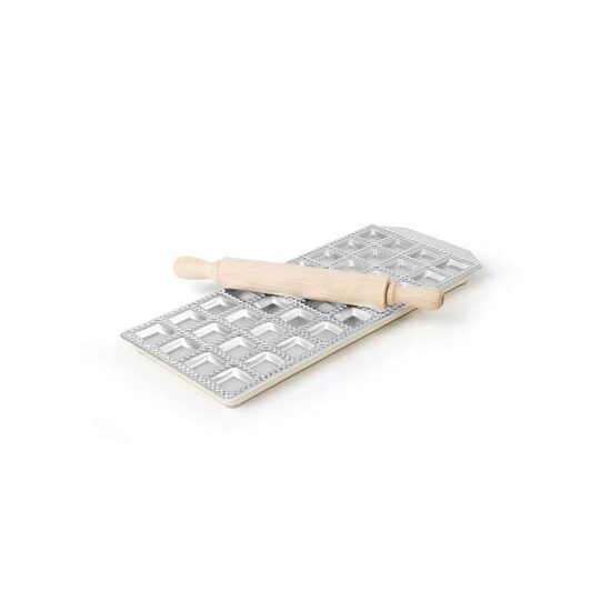 Forma ravioli, aluminiu, 36 forme, picioare antialunecare din cauciuc, sucitor din lemn inclus,  diametru 39 mm Hendi, 137x320x18 mm
