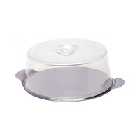 Suport / Platou tort cu capac plastic transparent, Hendi, tava rotunda inox cu manere, diam 300 mm x110 mm (H)