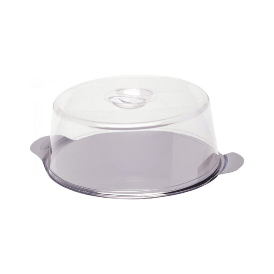 Suport / Platou tort cu capac plastic transparent, Hendi, tava rotunda inox cu manere, diam 300 mm x110 mm (H)