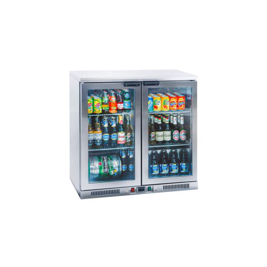 Frigider inox pentru bar FRENOX cu doua usi batante din sticla, 210 lt