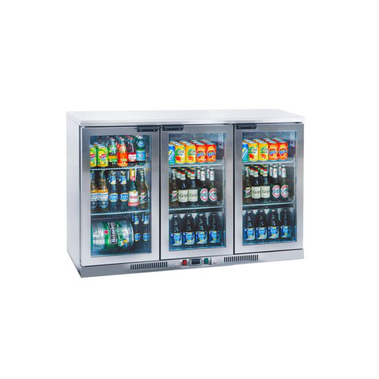 Frigider inox pentru bar FRENOX cu 3 usi batante din sticla, 310 lt