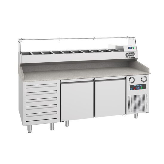 Masa rece preparare pizza 2,1 m cu doua usi si 5 sertare - Frenox