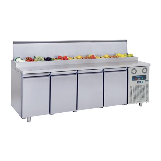 Masa rece preparare pizza 2,3 m cu 4 usi si 13 cuve GN1/6 - Frenox