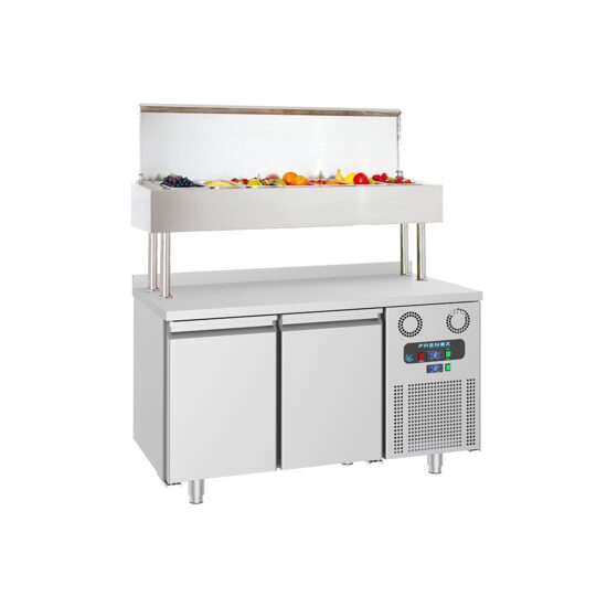 Masa rece preparare pizza 1,4 m cu 2 usi si 7 cuve GN1/3 - Frenox