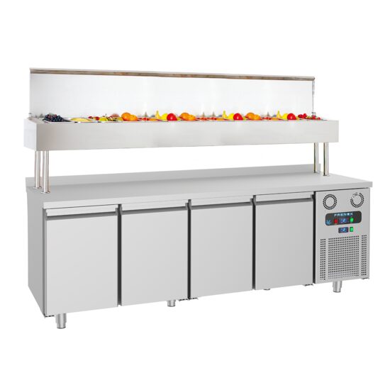 Masa rece preparare pizza 2,3 m cu 4 usi si 12 cuve GN1/3 - Frenox