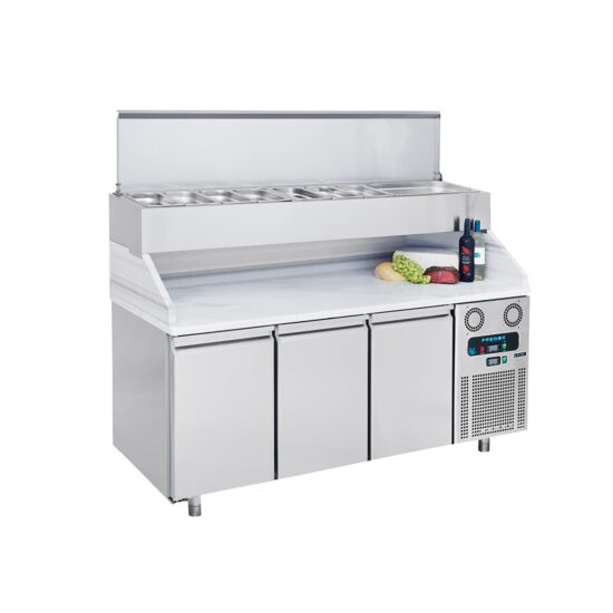 Masa rece preparare pizza 1,8 m cu 3 usi si 10 cuve GN1/3 - Frenox
