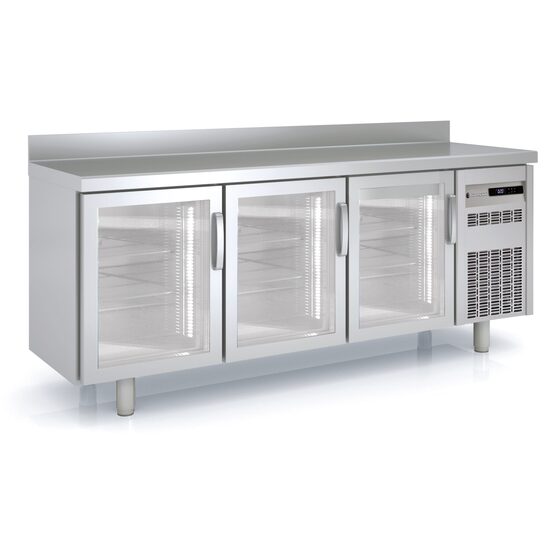 Masa frigorifica refrigerare 3 usi cu geam, seria 600 cu rebord Snack Coreco